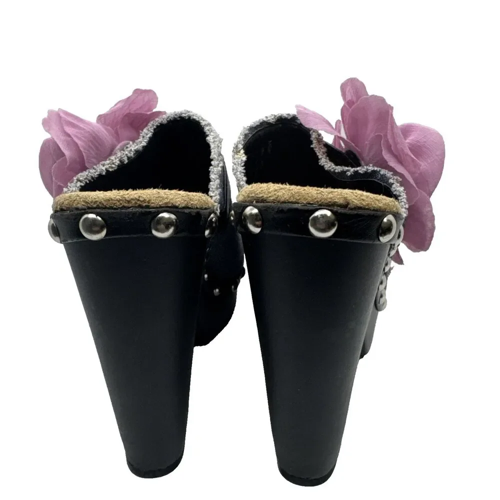 ShoeDazzle Women’s Denim Floral Platform Heels Open Toe Studded Mules Sz 7 - Picture 10 of 12
